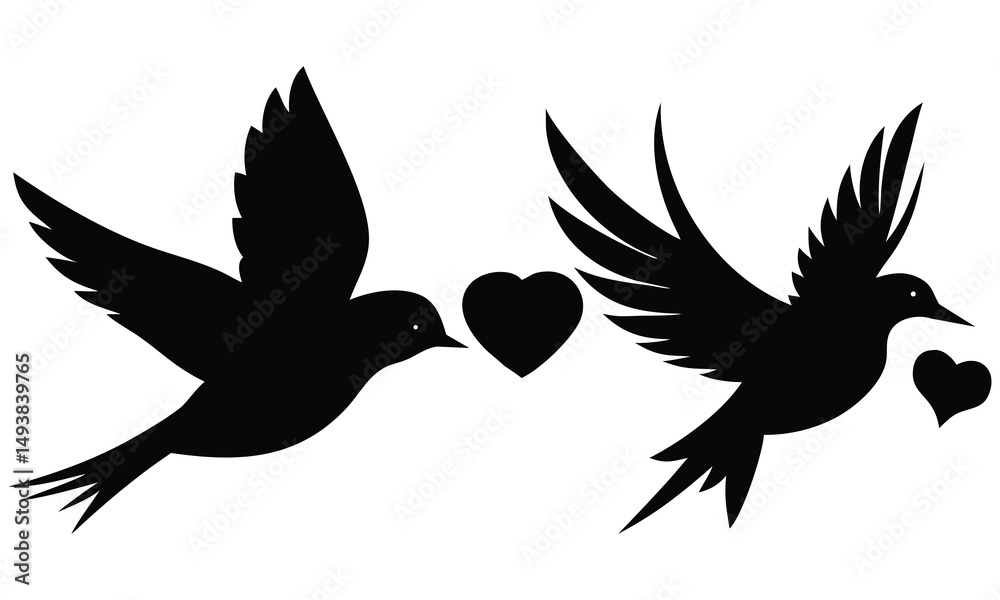 Obraz premium A black vector silhouette of a dove, a bird with outstretched wings in flight, symbolizes peace