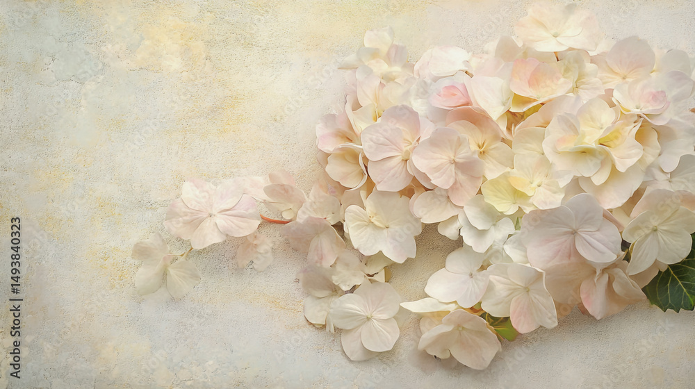 Obraz premium Elegant wedding invitation card background vector. Minimal hand painted Elegant Hydrangea flowers texture template background. Design for wedding, vip cover, poster, rsvp moderncard.Valentine's Day