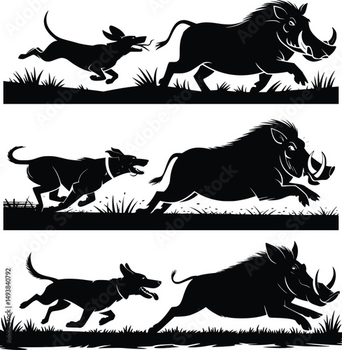 hounds running boar, Hounds running boar