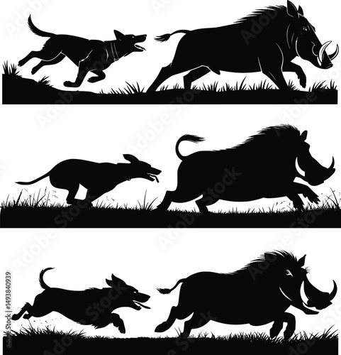 hounds running boar, Hounds running boar