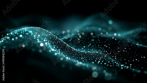 Data stream visualization with sparkling particles on an undulating field