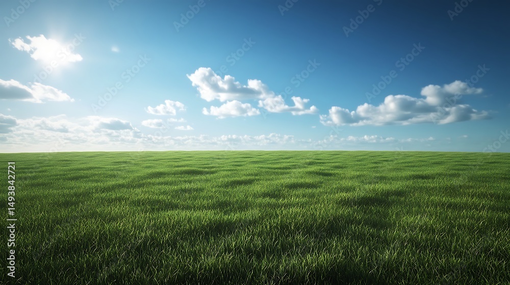 Fototapeta premium Vast, green field under a bright, summer sky.