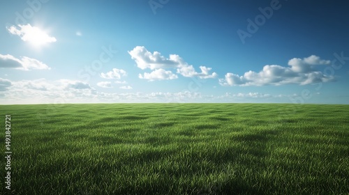 Fototapeta Naklejka Na Ścianę i Meble -  Vast, green field under a bright, summer sky.
