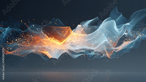 Abstract Flowing Wave Energy with Orange and Blue Lights