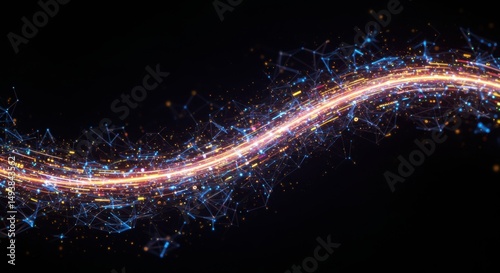 Abstract digital wave with connecting dots and lines. Futuristic data stream visualization for technology, network, and communication concept.