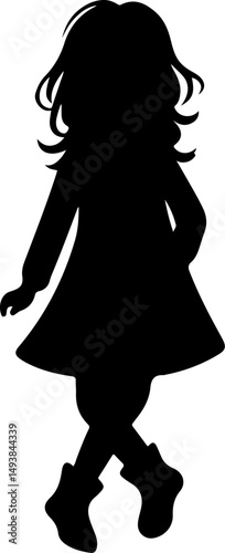 Cute Girl Silhouette Walking in Dress Boots, Perfect for Design Projects and Children's Books