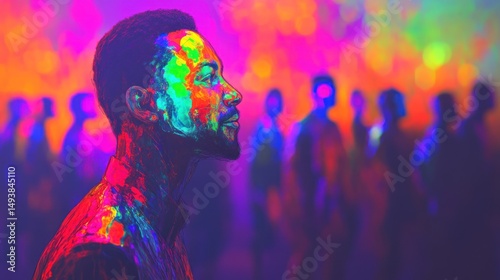 Neon Nights: A Man Adorned in Vibrant Hues
