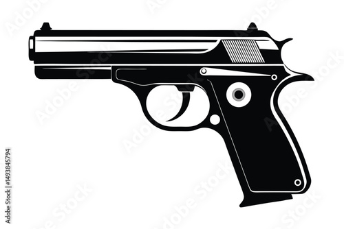 Sleek Black and White Illustration Detailed View of a Modern Handgun Design
