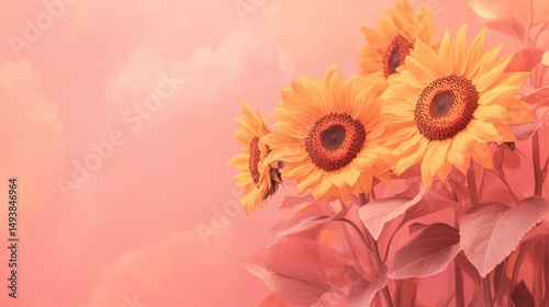 Sunflowers in Pink Sunset Sky