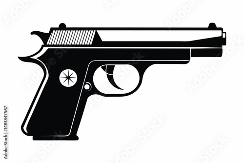 Black and White Illustration of a Handgun Featuring a Firing Pin and Grip Detail