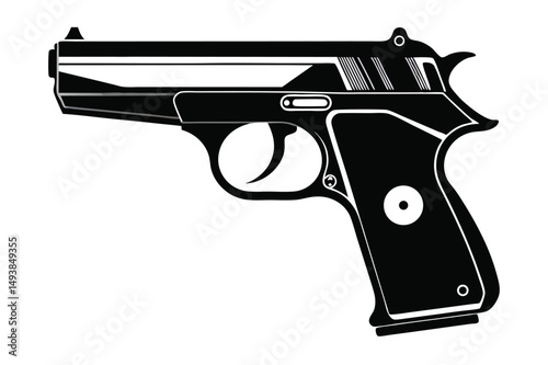 Illustration of a Sleek Black Handgun with Detailed Markings, Modern Firearm Design