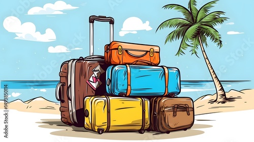 Professional Doodle of Side View Luggage Object for Journey and Vacation