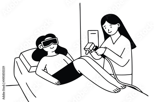Laser hair removal process on woman’s skin, cosmetic dermatology, painless epilation