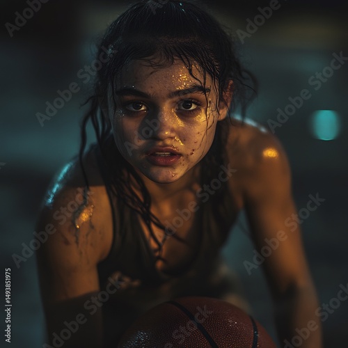 Focused Teen Basketball Player after Game