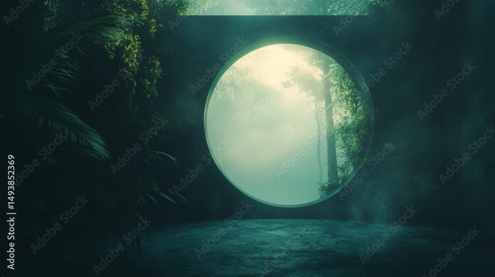 Fototapeta premium A dark forest with a large circular opening in the middle