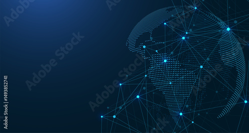 Global network connection concept. Big data visualization. Social network communication in the global computer networks. Internet technology. Business. Science. Vector illustration