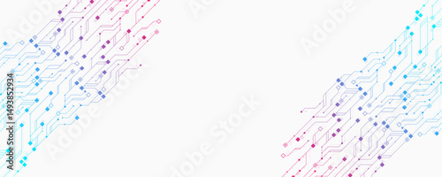 Artificial Intelligence or machine learning vector design. Quantum computer technology concept with circuit board and motherboard texture background design. Waves flow quantum explosion