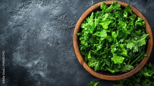 Fresh Green Salad in Wooden Bowl