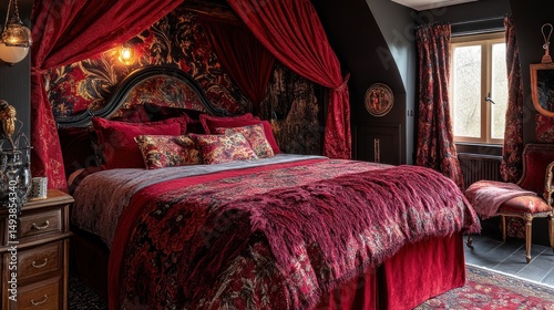 Opulent Red Velvet Bedroom Sanctuary: A Luxurious and Romantic Escape