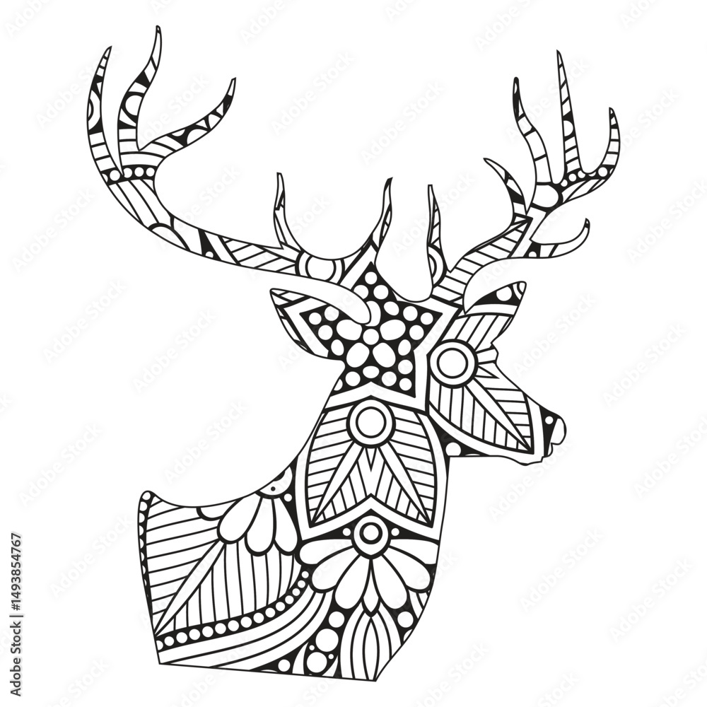 Fototapeta premium Intricate Mandala Deer Head Adult Coloring Page Design