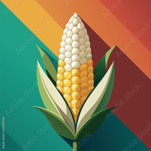 Corn crop with vibrant colors and geometric background showcasing agricultural beauty and nature's bounty Generative AI