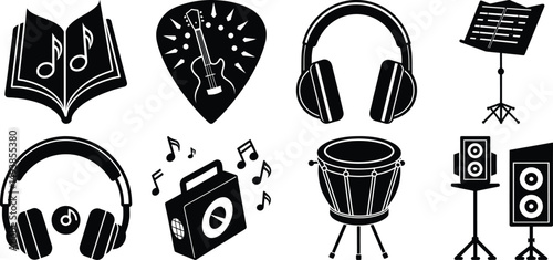 black and white vector illustration of a music Silhouette Icons
