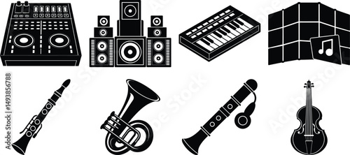 musical instruments set, Silhouette Icons