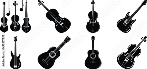 set of musical instruments white background