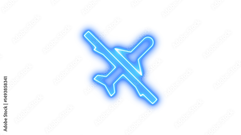 Obraz premium Glowing neon sign depicting an airplane with a line through it, symbolizing airplane mode or no flying