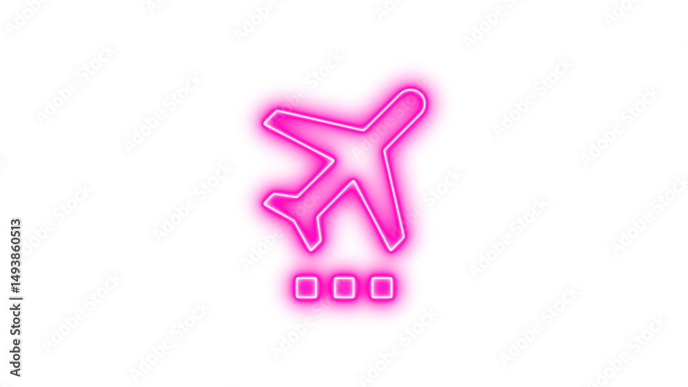 Obraz premium Glowing neon airplane icon, symbolizing travel, Neon airplane settings icon glow with transparent background