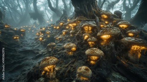 Enchanted Glow: Luminescent Fungi in a Mystical Forest