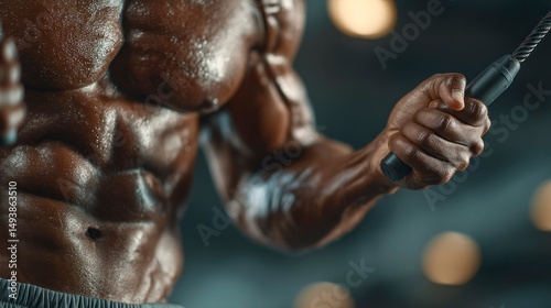 Muscular physique man training with rope fitness strength workout gym bodybuilder athlet