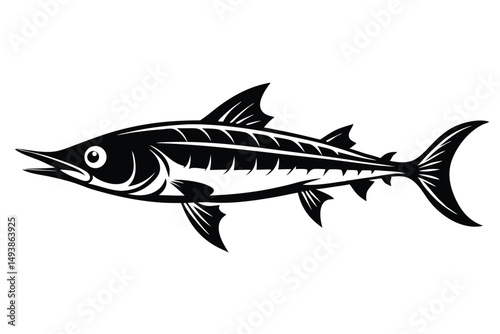 Elegant Black Marlin Illustration with Sharp Features and Detailed Anatomy Isolated