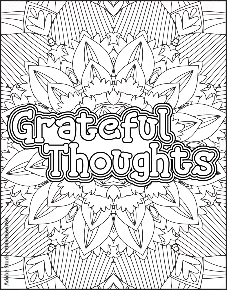 Fototapeta premium Gratitude Quote Coloring Page for Adults. Gratitude Motivational Quote Coloring Page.