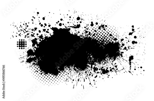 Splatter Paint Texture . Black Spray Blot of Ink. Place illustration Over any Object to Create Grungy Effect . hand drawn. Not AI, Vector.