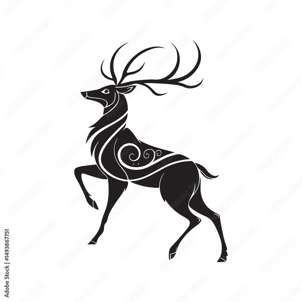 Fototapeta premium Elegant Ornamental Deer Silhouette Rearing