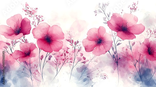 Fototapeta Naklejka Na Ścianę i Meble -  there is a watercolor painting of pink flowers on a white background