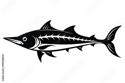 Striking Black Silhouette of a Marlin Fish with Distinct Features and Sharp Fins