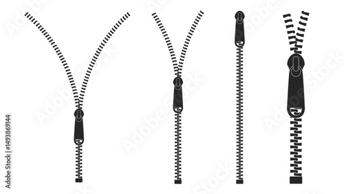 Zipper sign set silhouette. Closed and open zipper icon. Vector illustration