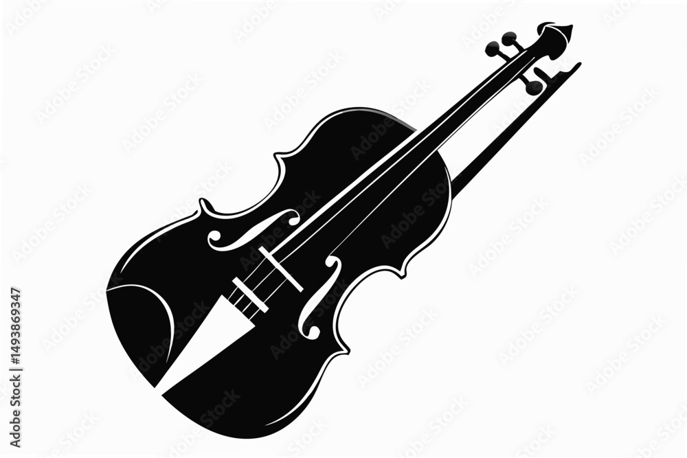 Fototapeta premium Black and White Silhouette of a Violin with Strings and Tuning Pegs Image