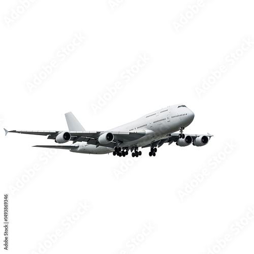 Large commercial airplane taking off against a bright blue sky during daytime hours