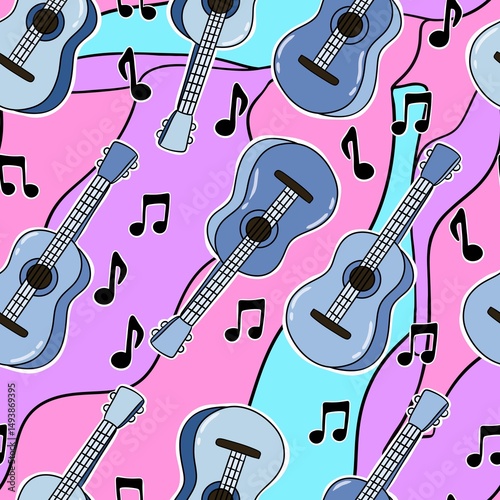 seamless pattern with guitar and notes