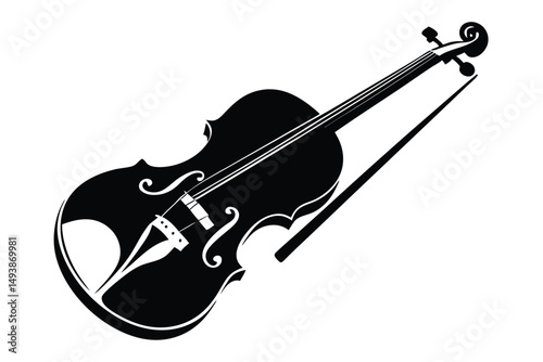 Elegant Silhouette of a Classic Violin and Bow, Musical Instrument Artwork