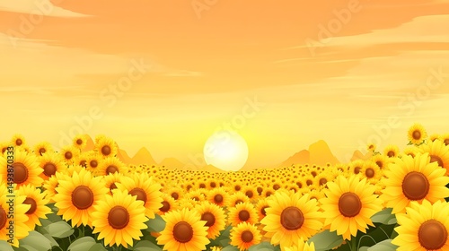 Sunset over a Vibrant Sunflower Field Landscape