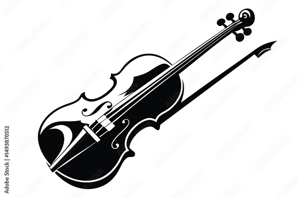 Obraz premium Artistic Black and White Depiction of a Violin with Bow and Strings Design