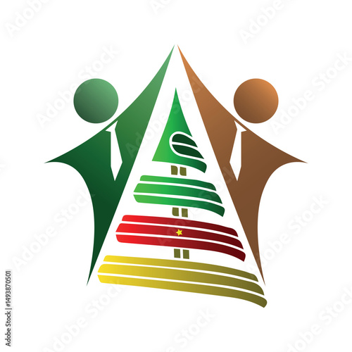 The union around the monument of the reunification of Cameroon, green red yellow color