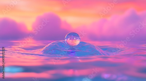 Surreal Glass Orb on Vibrant Pink Water Sunset