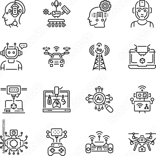 Collection of Linear Style Technology Icons 