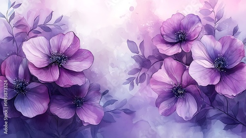 there is a painting of a bunch of purple flowers on a wall