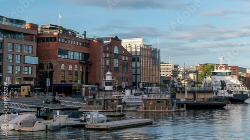 Aker Brygge Oslo Crowds Blurring in Vibrant Timelapse Footage